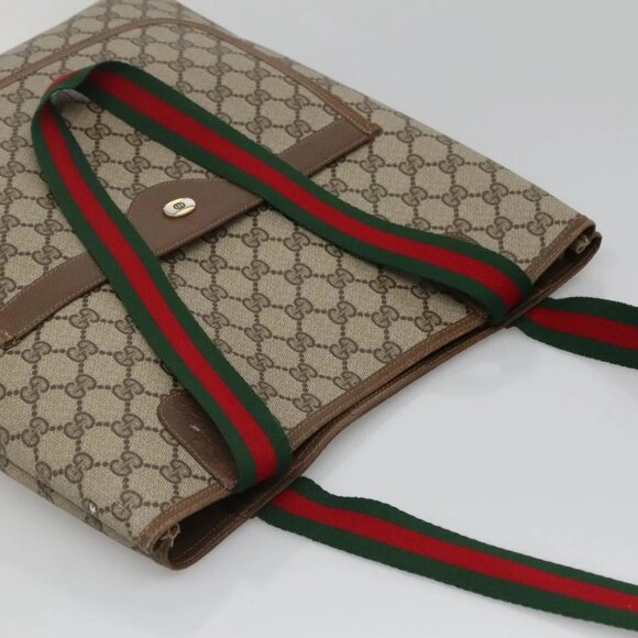 GUCCI GG Supreme Web Sherry Line Tote Bag PVC Beige Red 39 02 003 Auth 138451 - Picture 6 of 16
